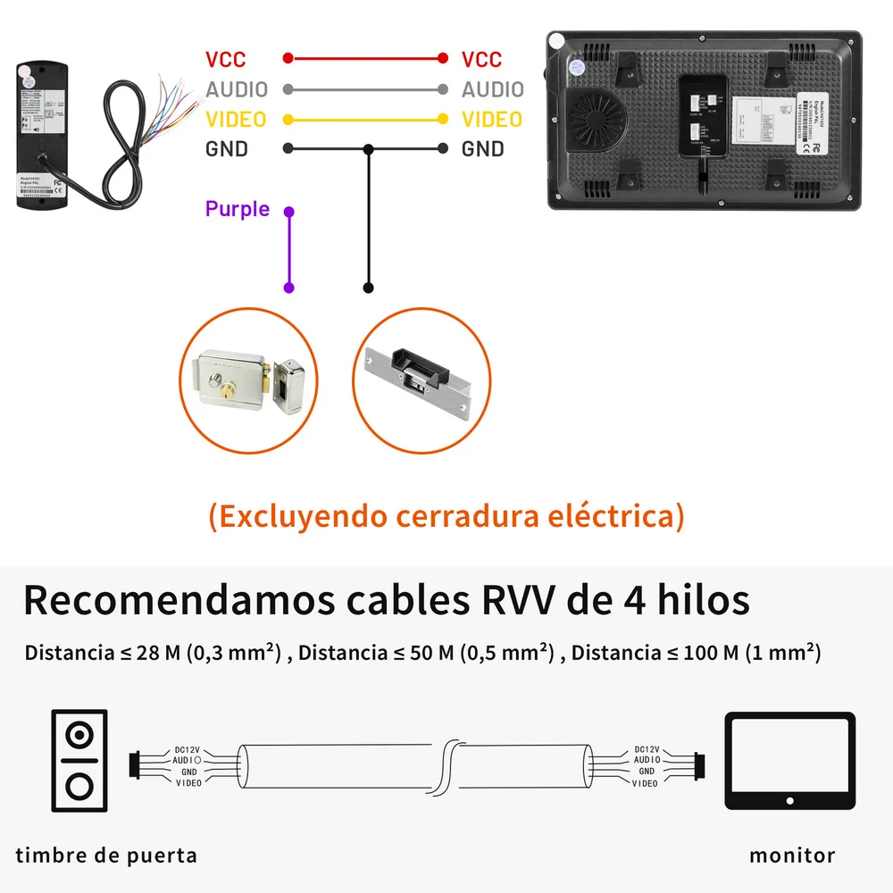 Karmen-timbre de Video para el hogar, Monitor de intercomunicación con cable de 7 pulgadas, x1, cámara de teléfono de puerta a Color impermeable, soporte x1, sistema de desbloqueo