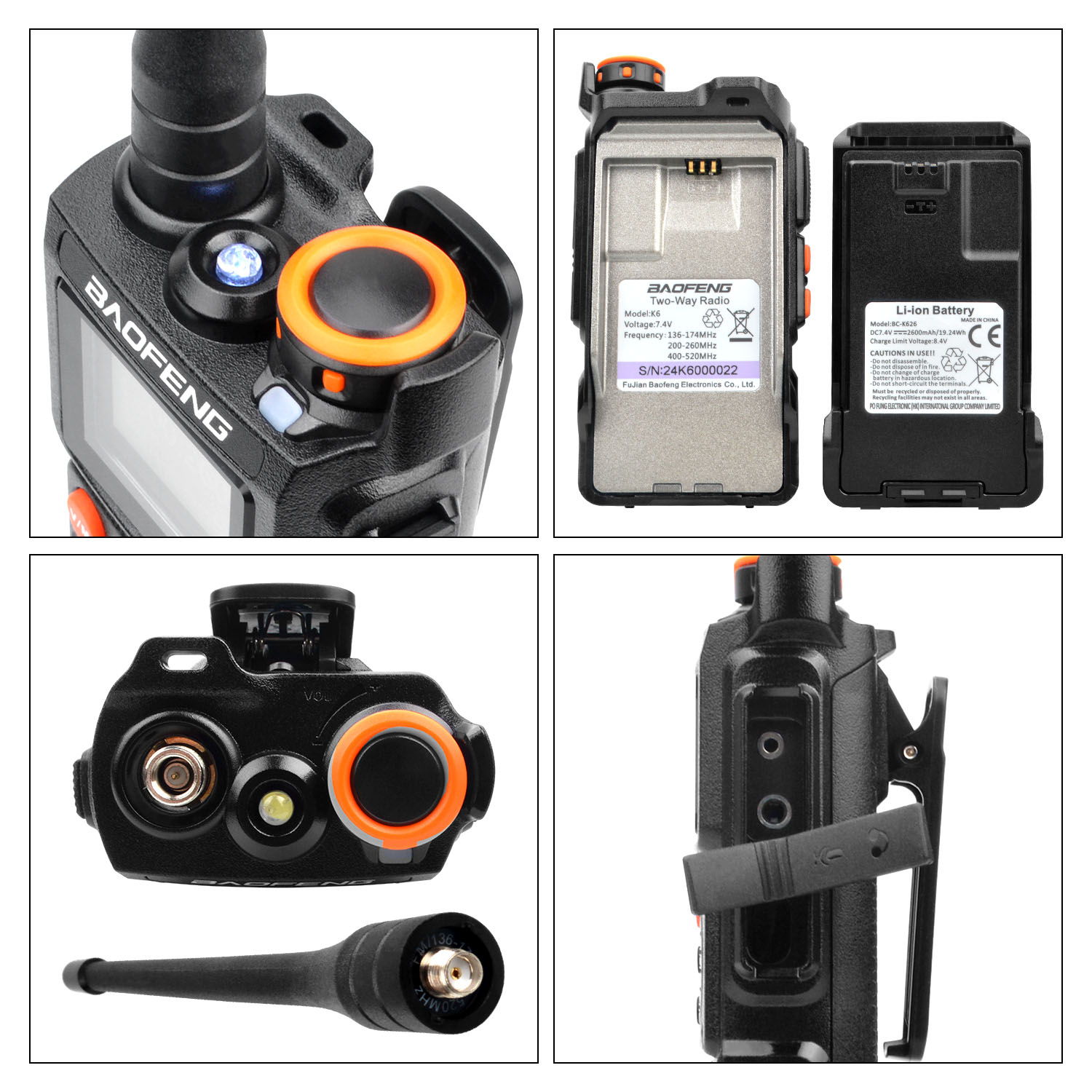 Baofeng Walkie Talkie K6 Samolot wielopasmowy 999Ch 5W 1,44 "ekran Bezprzewodowa kopia częstotliwości 1750 Hz Redukcja szumów Podwójne oczekiwanie Radio FM