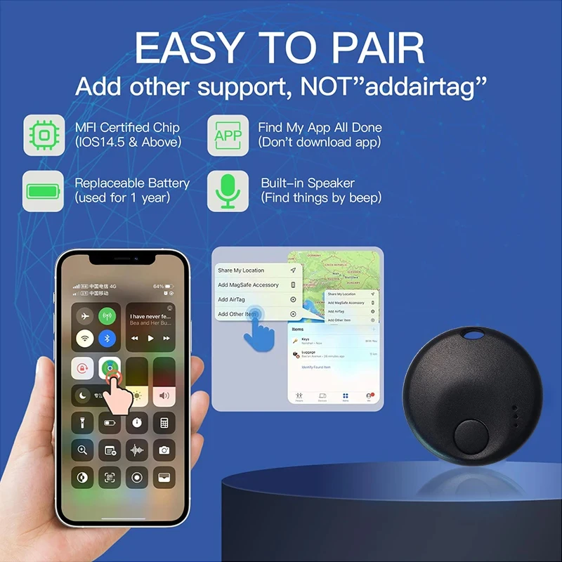Mini GPS Smart Tag Tracker Bluetooth-Compatible Luggage Finder Anti Lose Reminder Device Key Finder Pet Kid Bag Portable Locator