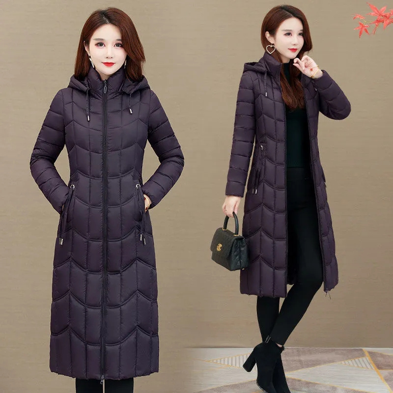 Veste d'hiver pour femme, manteau épais x-long avec capuche, droit, élégant, vêtements d'extérieur, mode coréenne, Parkas, 2023