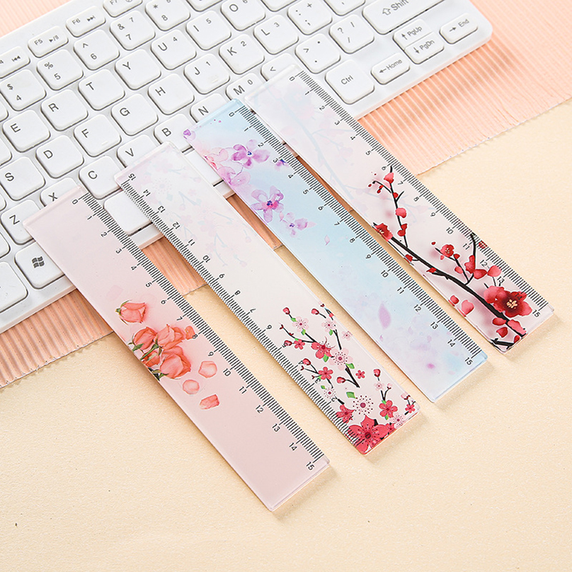 꽃 눈금자 Kawaii 액세서리 학교 용품 Papeleria 투명 15cm 그리기 도구 Regla 귀여운 편지지 학교 규칙