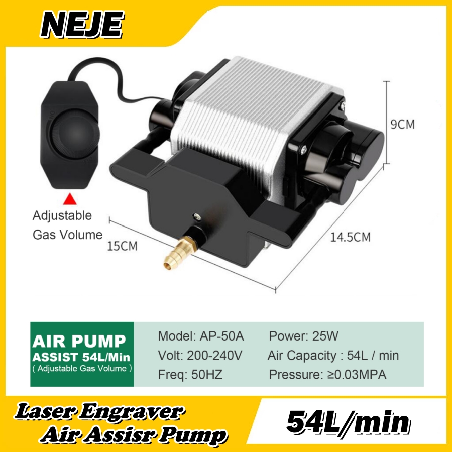 Neje 54l/Min Luchthulppomp 25W Elektrische Luchtcompressor Voor Lasergravure Snijmachine, Instelbare Snelheid Lage Ruis