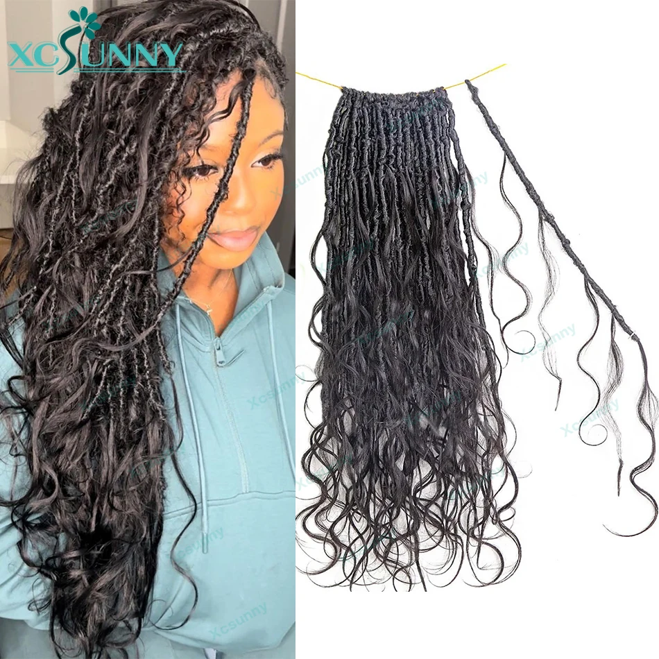 Pré Looped onda do corpo Crochet Boho Locs com cachos, Trança sem nós, Deusa Locs com cabelo humano, Encaracolado Termina