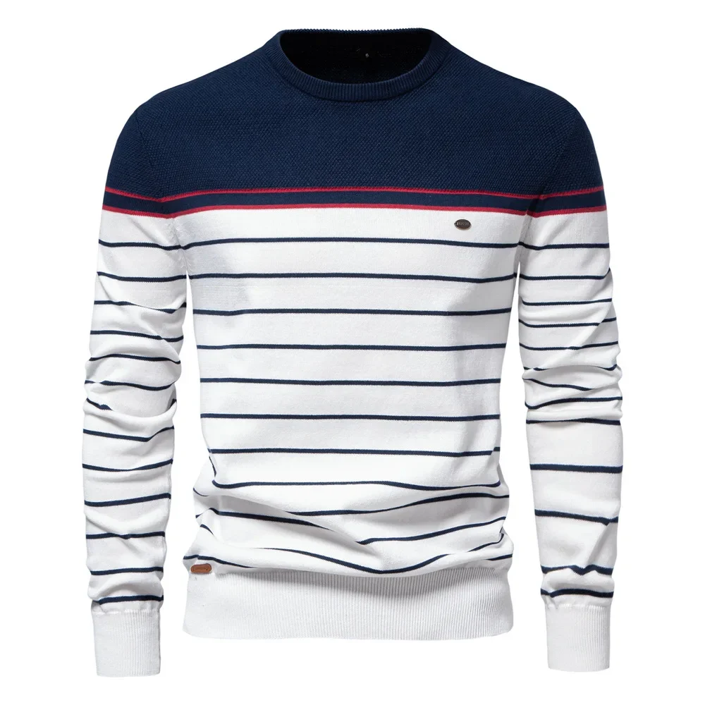 Herbst Herren Pullover Hochwertige Rundhals Streifen Hohe Elastizität Pullover Männer Mode Lässig Streifen Stricken Pullover Männer Kleidung