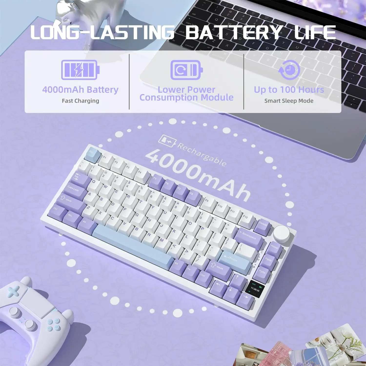 AJAZZ AK820 Tastiera da gioco meccanica cablata con layout al 75% con manopola del volume, LED frontale sud, copritasti PBT, RGB programmabile