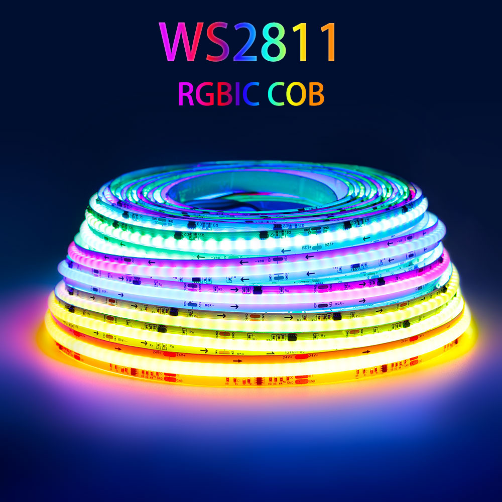 Tira de luces LED WS2811 COB RGBIC 360 576 720leds/m direccionable SPI Color de sueño cinta Flexible WS2812B RA90 DC5V 12V 24V