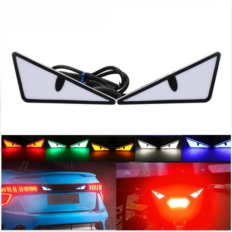2 pçs led olho do diabo luz da placa de licença farol para carro moto universal modificado decoração única luz acessórios do carro