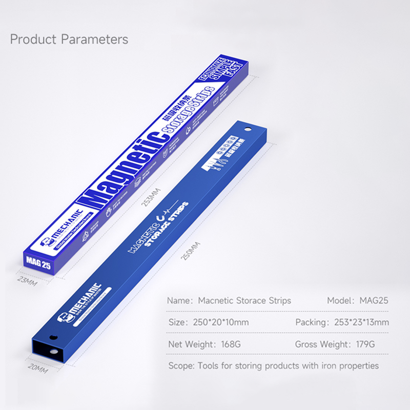 機械式磁気収納ストリップ、強力な二重磁気力、安定して電気修理に安全、鉄工具収納、mag25