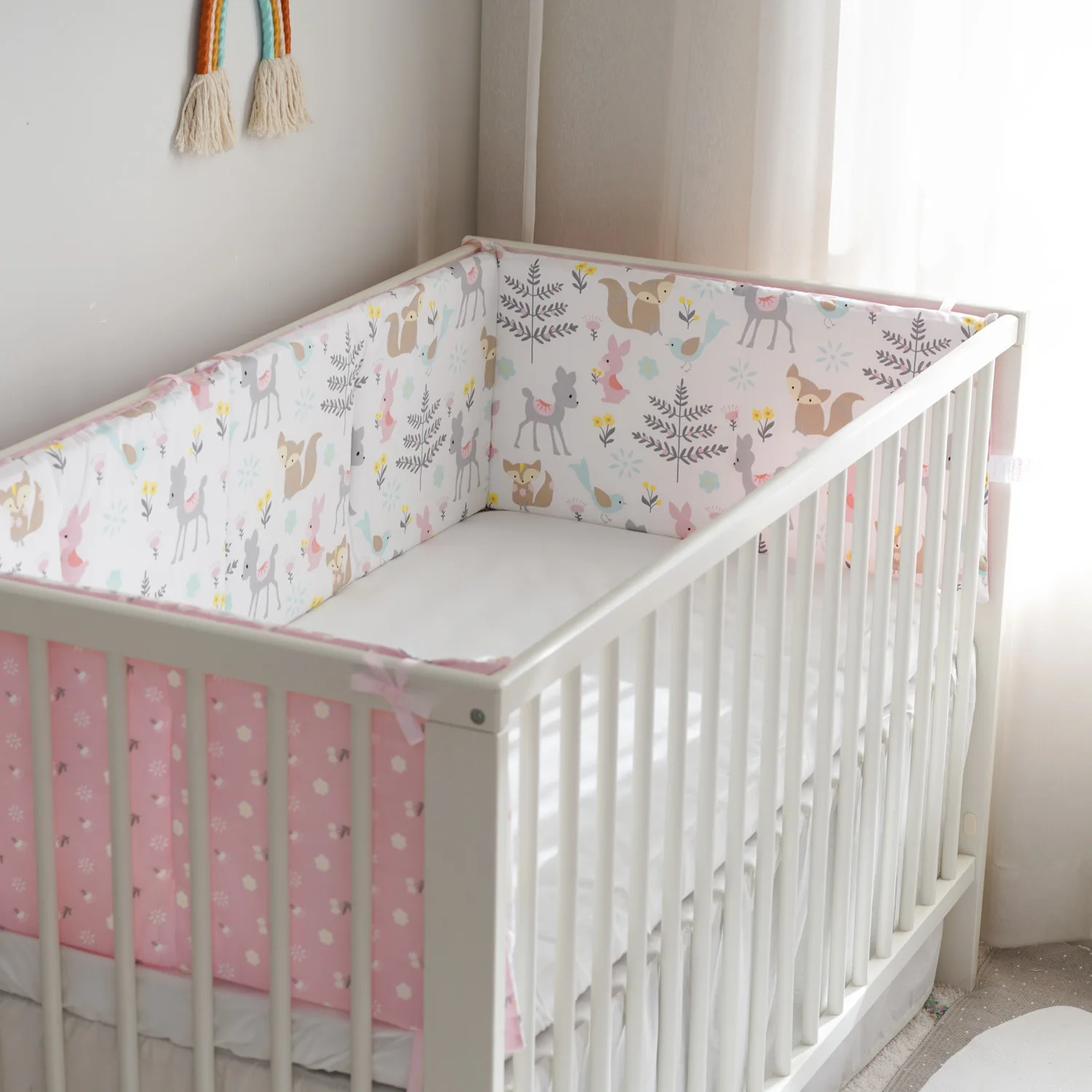 Paraurti per culla Protezione anticollisione in cotone Volpe rosa Paracolpi per biancheria da letto per neonate Paracolpi per lettino nato intorno al letto