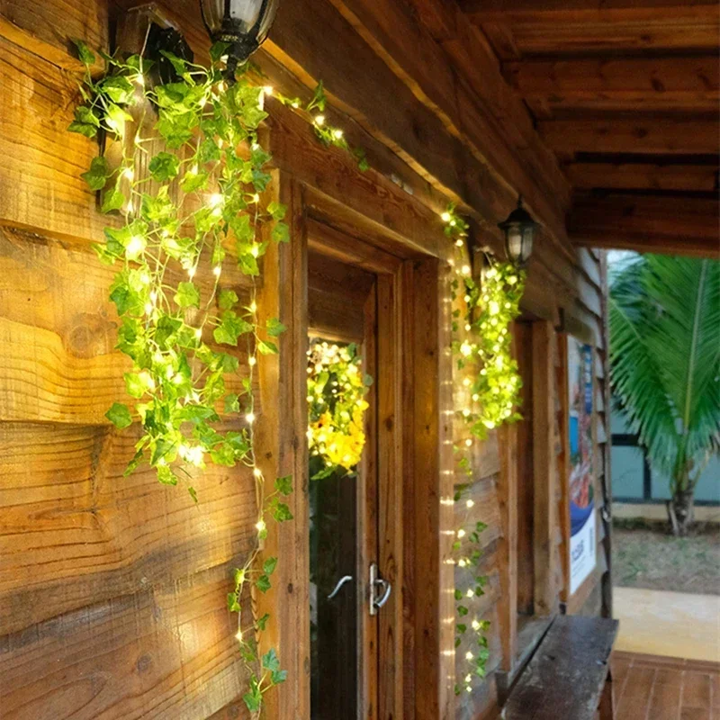 2.3 メートルのシルクの葉フェイククリーパーグリーンリーフアイビーつる 3 メートル LED ストリングライトホームウェディングパーティーハンギングガーランド造花