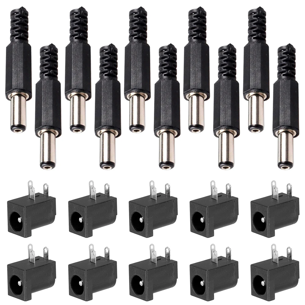 10ชิ้น3ขาDC Powerเชื่อมต่อPCBเมาหญิงเสียบแจ็ค+ 10ชิ้น5.5มิลลิเมตรx 2.1มิลลิเมตรDIYชายDC Powerเสียบแจ็คบัดกรีเชื่อมต่อ