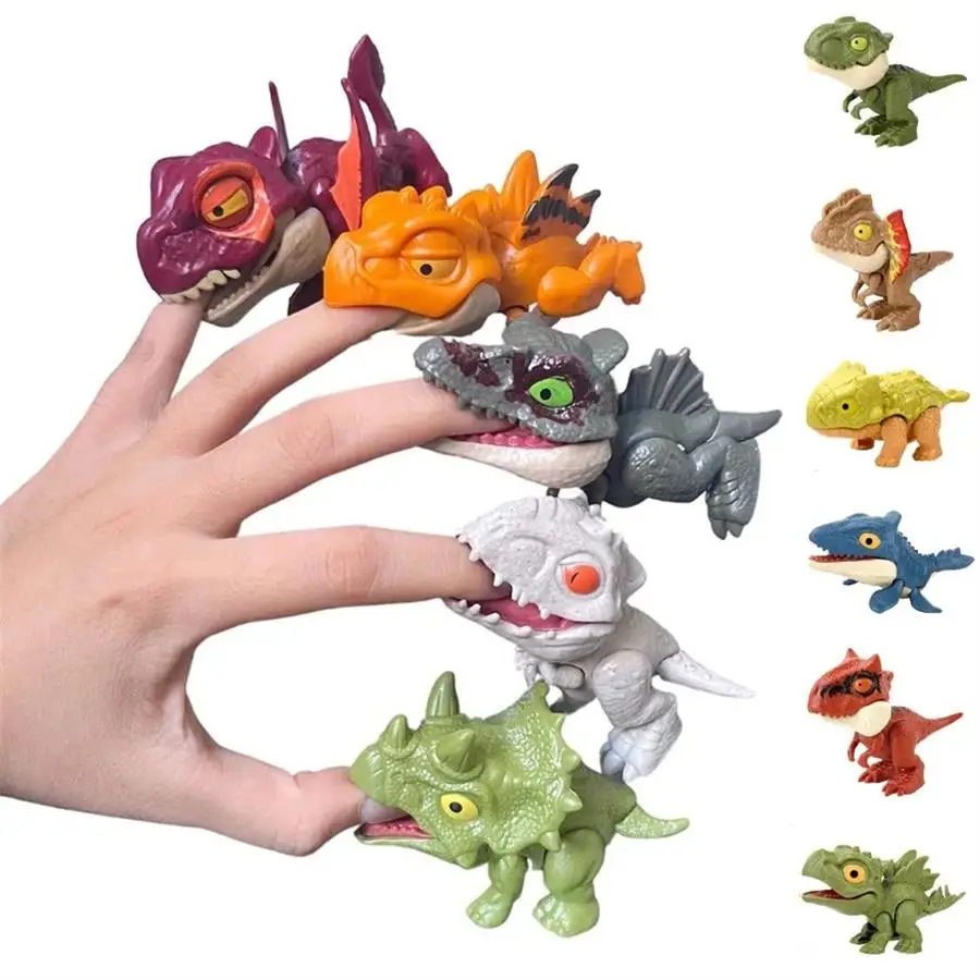 5-20 piezas divertido Mini Animal de dibujos animados tiranosaurio juguete plástico mano mordida dedo dinosaurios articulación móvil Animal dedo mano muñeca Prop