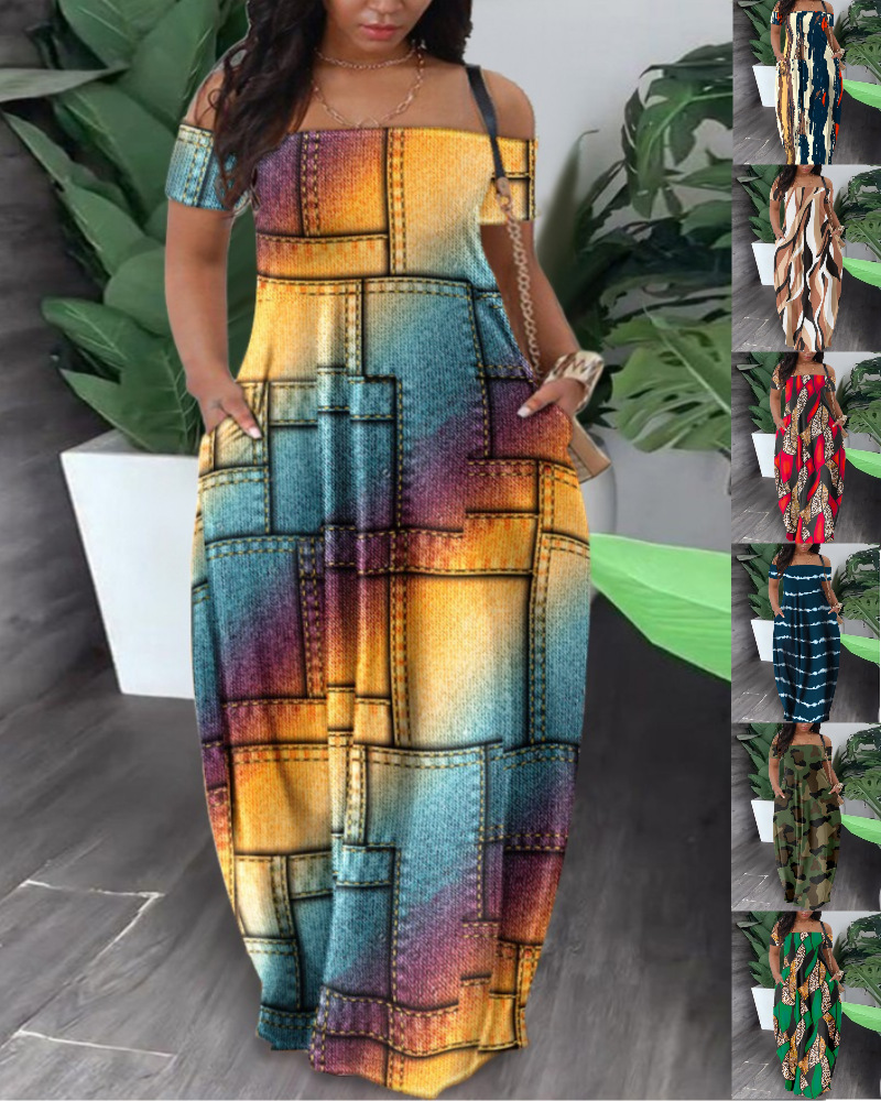 Robe longue en Polyester imprimé pour femmes africaines, Sexy, mode, manches courtes, Maxi, été, 2023