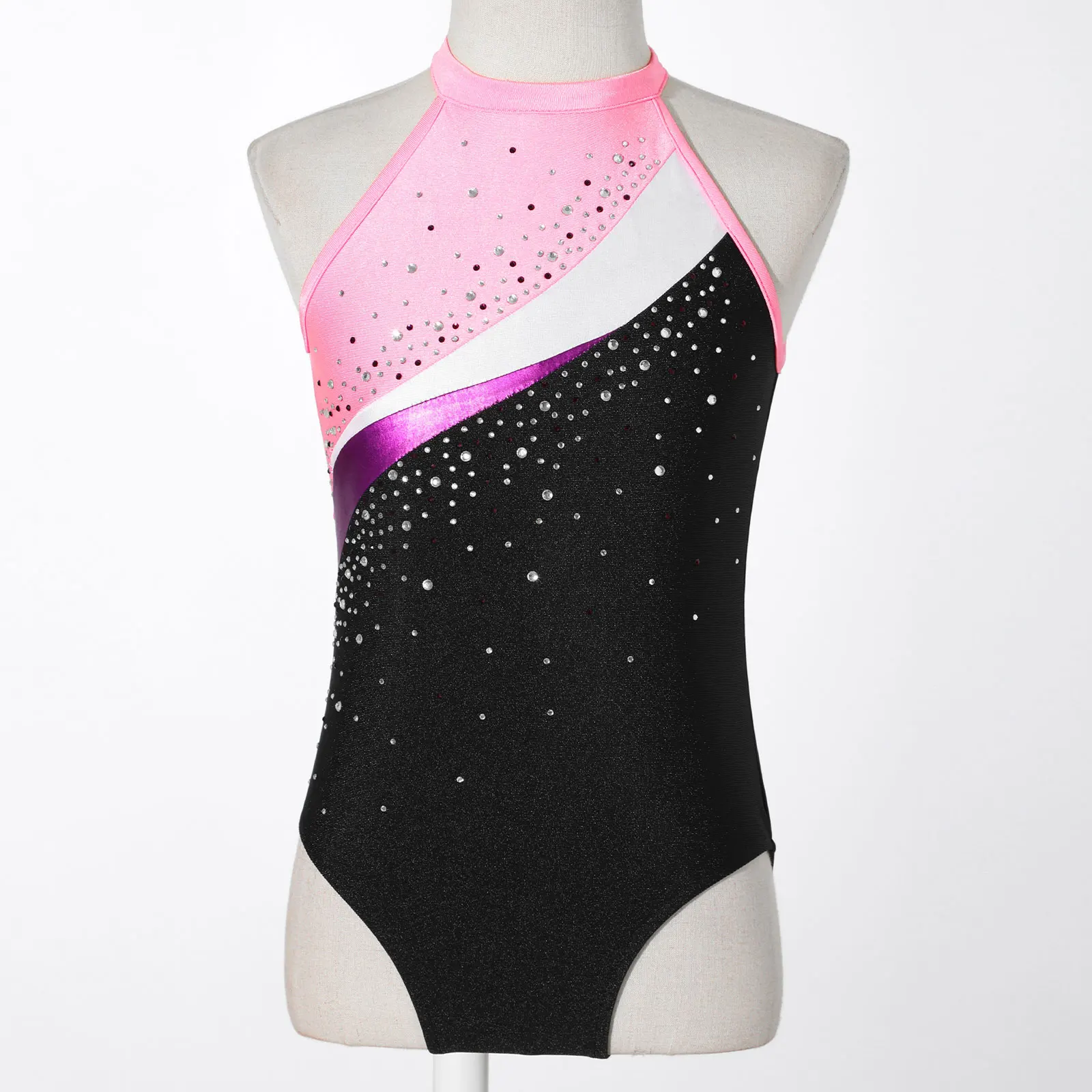 เด็กสาว Rhinestone บัลเล่ต์ Leotards ยิมนาสติกบอดี้สูทกางเกงขาสั้นด้านล่างชุด STAGE Performance แขนกุดออกกําลังกายเต้นรํา
