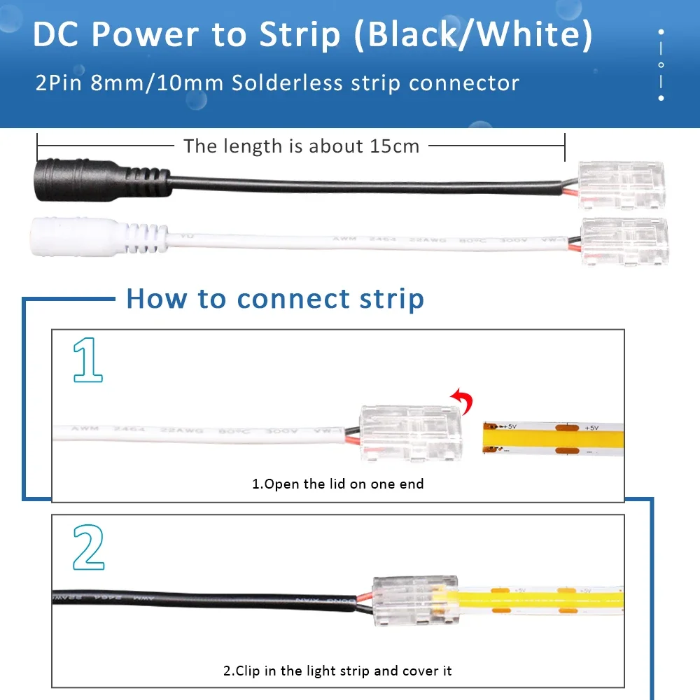 5 個 2Pin 8 ミリメートル 10 ミリメートル LED ストリップコネクタクイックワイヤーコーナーコネクタ溶接不要 2835 5050 SMD COB フレキシブル LED ストリップライト用