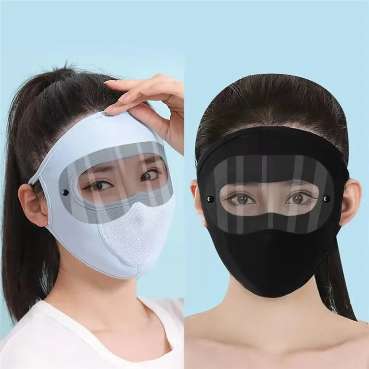 Sommer-Sonnenschutz-Maske aus Eisseide, staubdicht, Stirn-Sonnenschutz, volles Gesicht, atmungsaktiv, mit Schutzbrille, am Ohr montierte Maske, Fahrradbrille