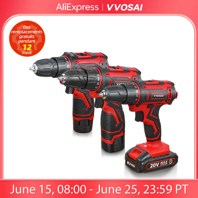 VVOSAI 12В 16В 20В Беспроводная Дрель электрическая отвертка мини беспроводной драйвер питания DC литий-ионный аккумулятор 3/8 дюйма