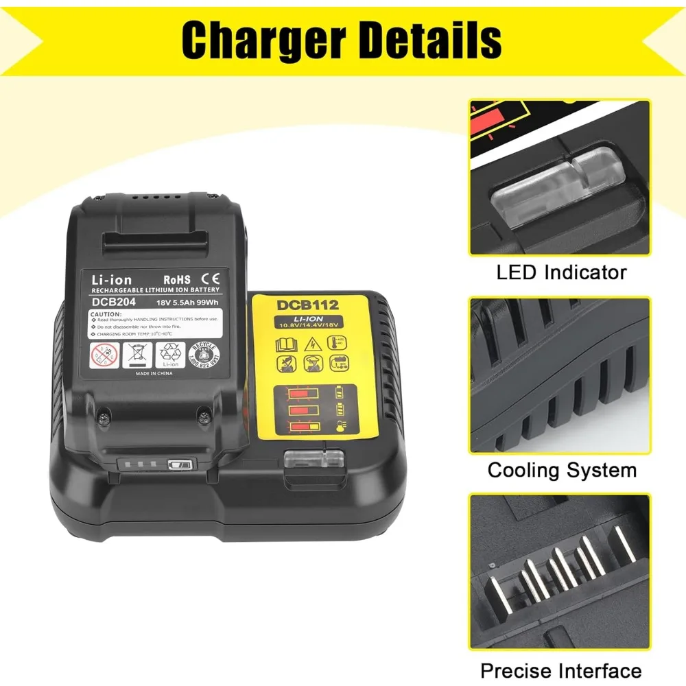DCB112 แบตเตอรี่ Li-Ion สําหรับ DeWalt 10.8V 12V 14.4V 18V 20V DCB200 DCB101 DCB115 DCB107 DCB105 DCB140 DCB118 DCB102 DCB104