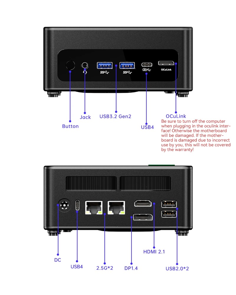 2025 GEM12+ Mini PC AMD Ryzen 7 PRO 8845HS 5.1GHz 32GB DDR5 1TB SSD Radeon 780M WiFi6 BT5.2 USB4 HDMI2.1 Mini PC Windows 11