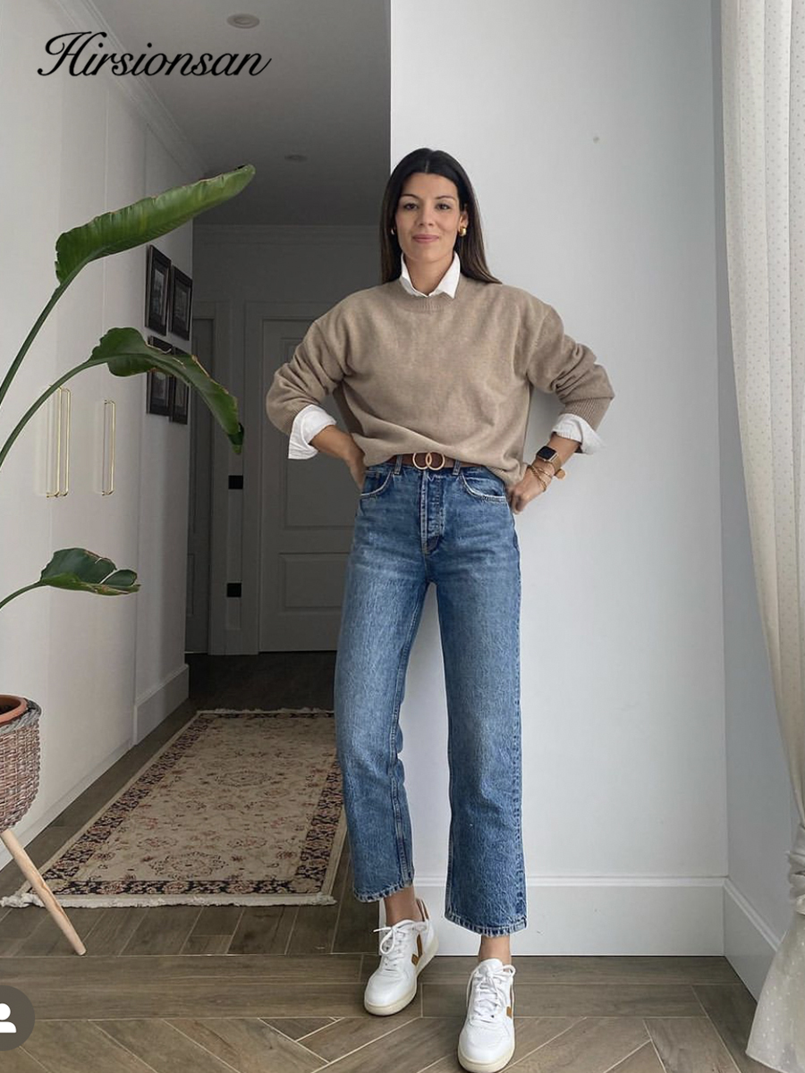 Hirsionsan Basic o Hals Kaschmir pullover Frauen neue übergroße rosa blau gestrickte Pullover weibliche lässige dicke warme Tops