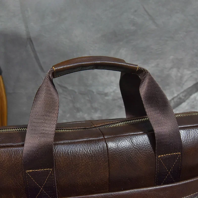 Bolsa de couro genuíno para laptop de 15.6 polegadas, bolsa de pele de vaca para homens, bolsa de ombro crossbody de couro