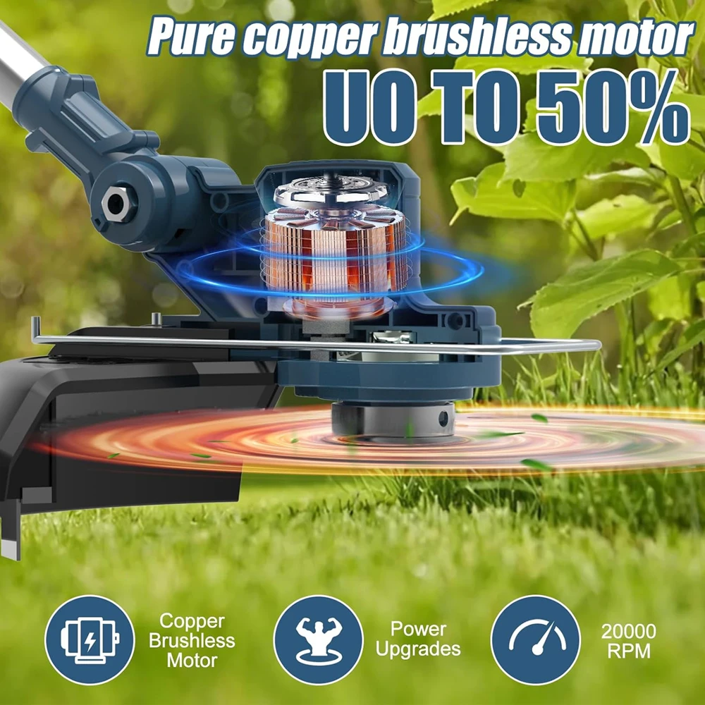 Cordless Lawn Mower Brushless Motor Electric Grass Trimmer Adjustable Length Angle Telescopic Pruning Garden Tools Wire Wheel