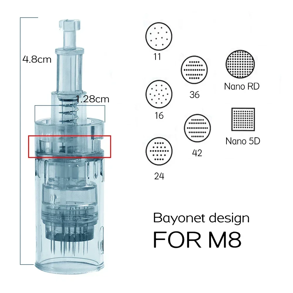 10/20 Stück M8 Dr.imp Derma Pen Mikronadelkartuschen Bajonett Ersatz Mikronadelspitze 11 16 24 36 42 Nano 3D 5D Microneedling