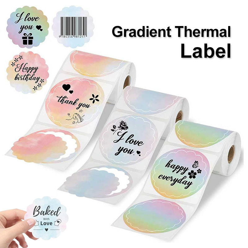 Градиентная самоклеящаяся этикетка, прямые термокруглые наклейки, рулон цветочного круга, бумага для печати этикеток, подарочная карта, домашнее хранение