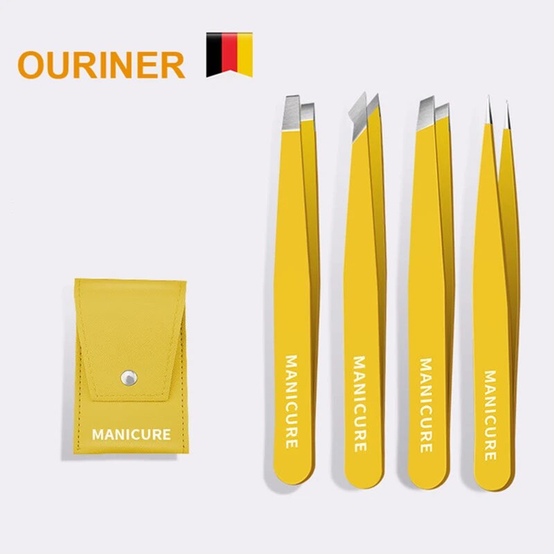 Pinzas de cejas de acero inoxidable, herramienta de belleza de pelo colorido, extractor de pelos finos, pinzas de cejas inclinadas, eliminación de maquillaje