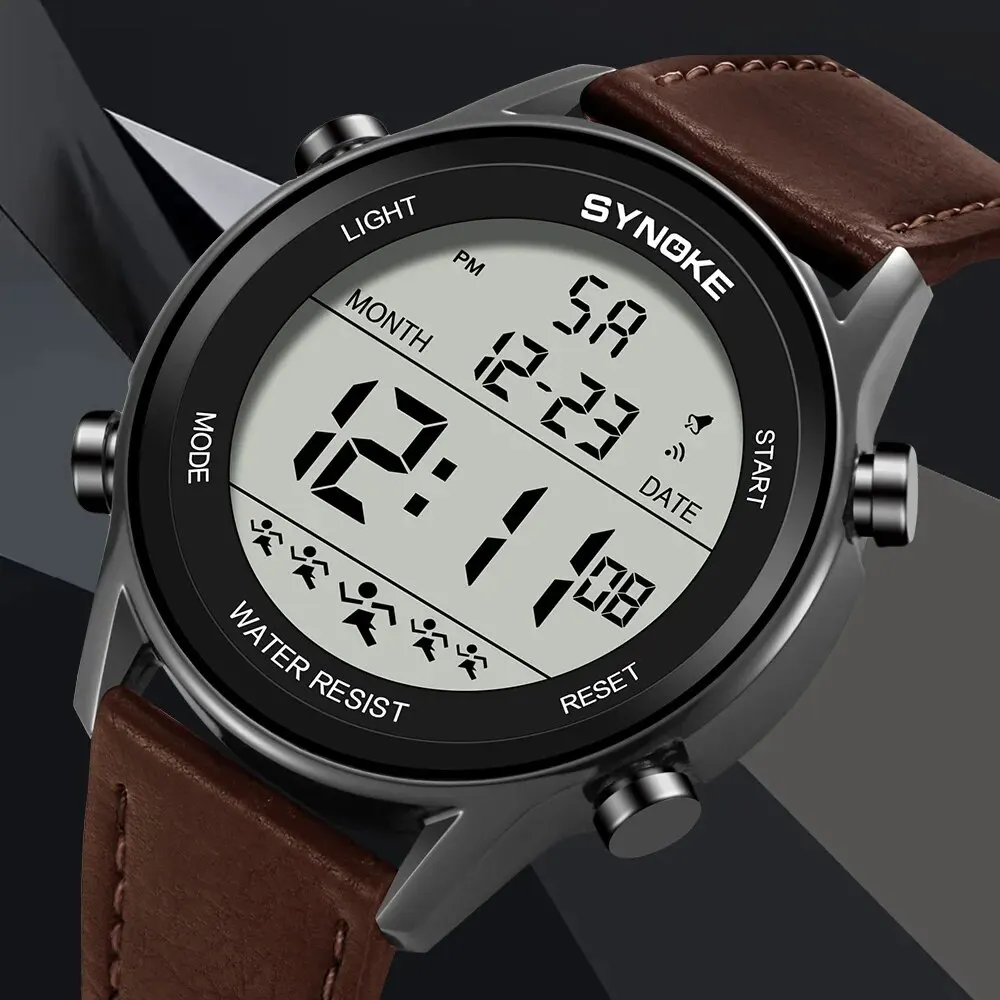 Synoke-男性用アウトドアスポーツ腕時計,多機能,防水,大画面,明るいLED,デジタルベルト,ファッショナブル