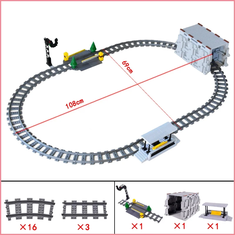 สถานีรถไฟเมืองแพลตฟอร์มไฟจราจรถ้ํา Flyover แทร็กตรงรางโค้ง Building Block อิฐ Technican ของเล่นสร้างสรรค์