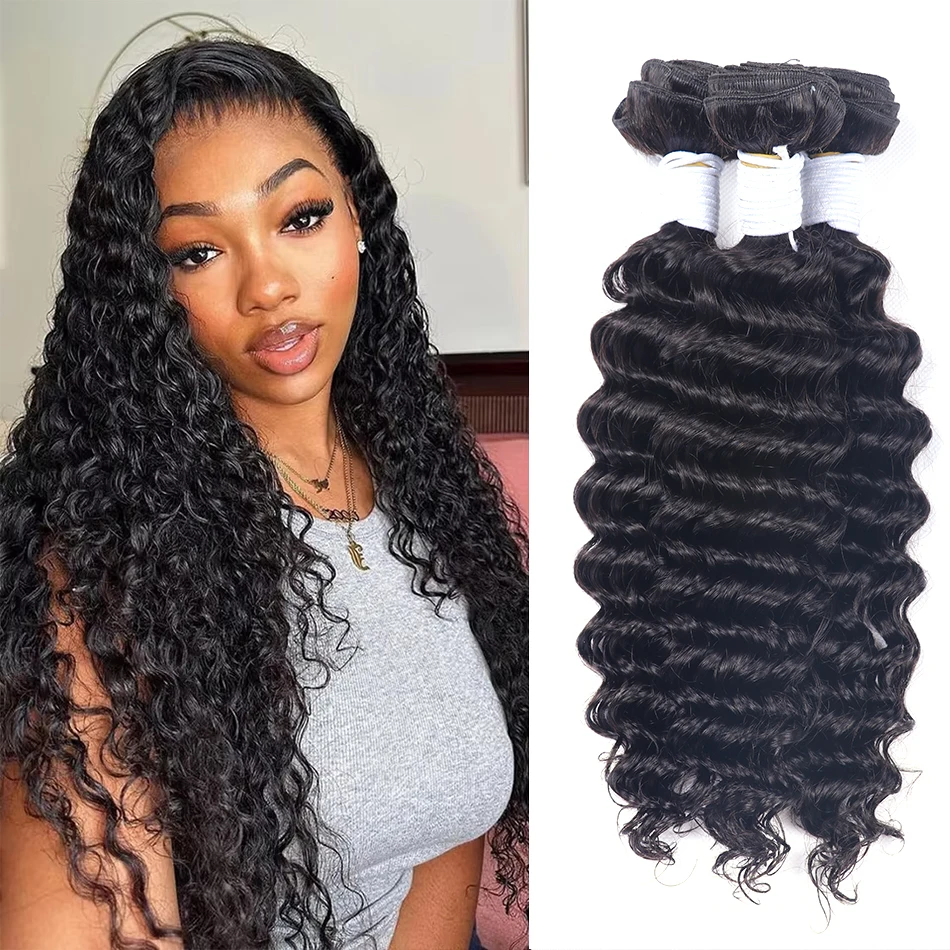 10-40-calowe doczepiane włosy ludzkie 100% Remy Deep Wave Wiązki włosów na mokro i faliste Wiązki ludzkich włosów 3/4 szt Wiązki surowych włosów