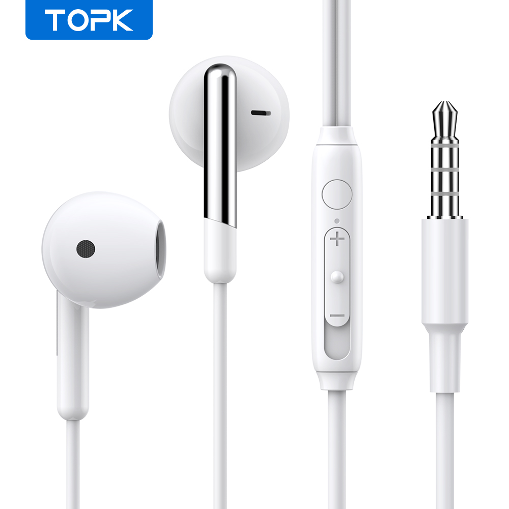 Topk Kopfhörer In-Ear Lautstärke regler mit Mikrofon 3,5mm Buchse Universal für iPhone Android