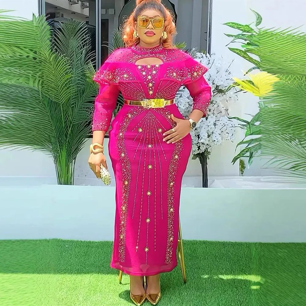 Plus Size Afrykańskie sukienki imprezowe dla kobiet 2025 Nowa moda Dashiki Ankara Ślubna suknia wieczorowa Elegancka muzułmańska sukienka Maxi z indyka