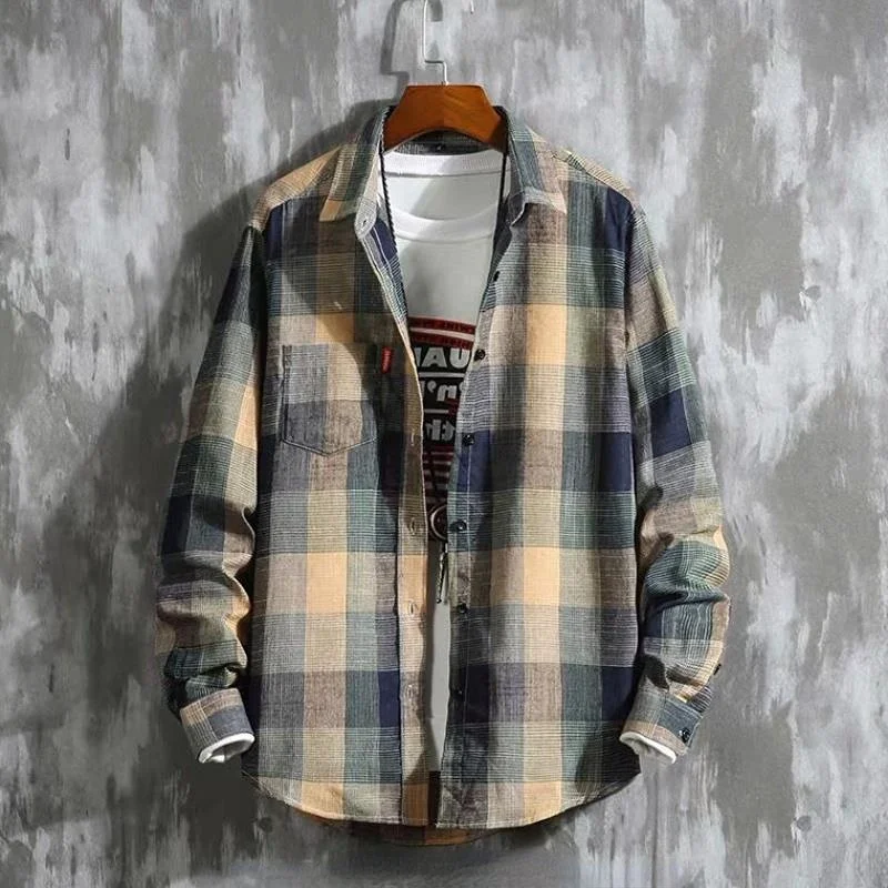 Long Sleeve Shirts And Blouses For Men Plaid Elegant Cotton Luxury Man Tops Social Korean Style New In Hipster Spring Clothing