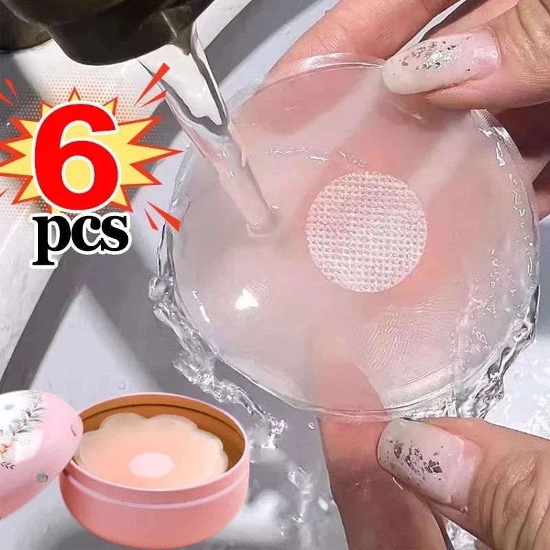 6 peças/caixa de remendos de peito de lingerie antirreflexo de silicone, remendos de peito sexy e respiráveis, invisíveis e bonitos