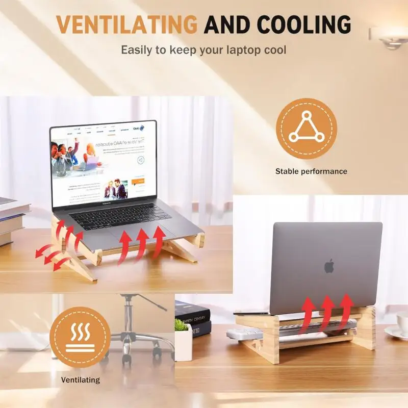 Soporte plegable de madera para ordenador portátil, Base ajustable de refrigeración, disipación de calor para Macbook