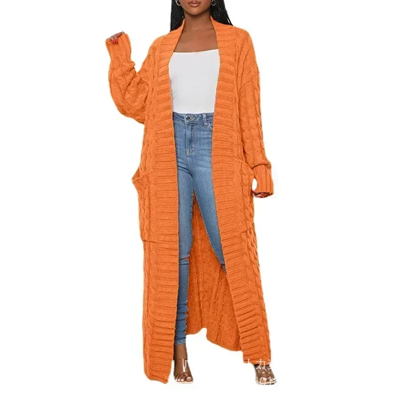 Open Front Zopfmuster Longline Cardigan Damen Langarm Lose Mode Lässig Offene Strickjacke Strickwaren Einfarbig
