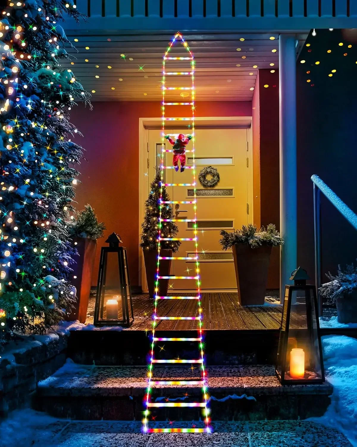 Christmas Decorations LED Ladder Lights with Climbing Santa Claus Indoor Lights Xmas Lights Tree for Holiday Window Xmas Decor