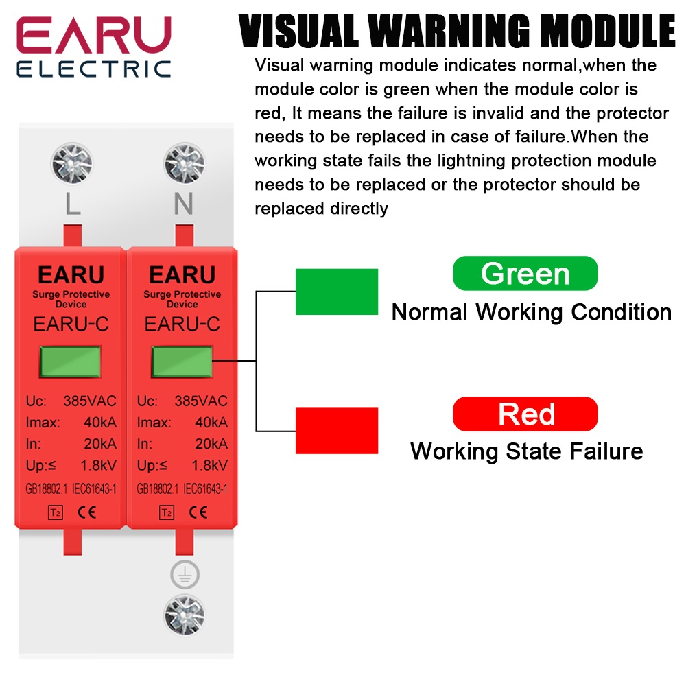 Power Surge Protective Device SPD Arrester Low Voltage House 1/2/3/4 Pole Surge Voltage Protection DC 500V 800V 1000V 40KA 60KA
