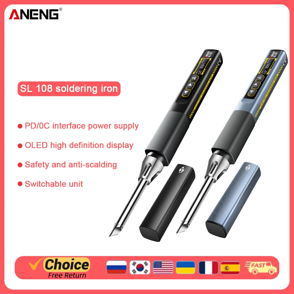 ANENG SL108 96W スマートはんだごて、PD/QC 高速加熱、温度調整可能 200-450 ° C、ポータブル溶接ステーション