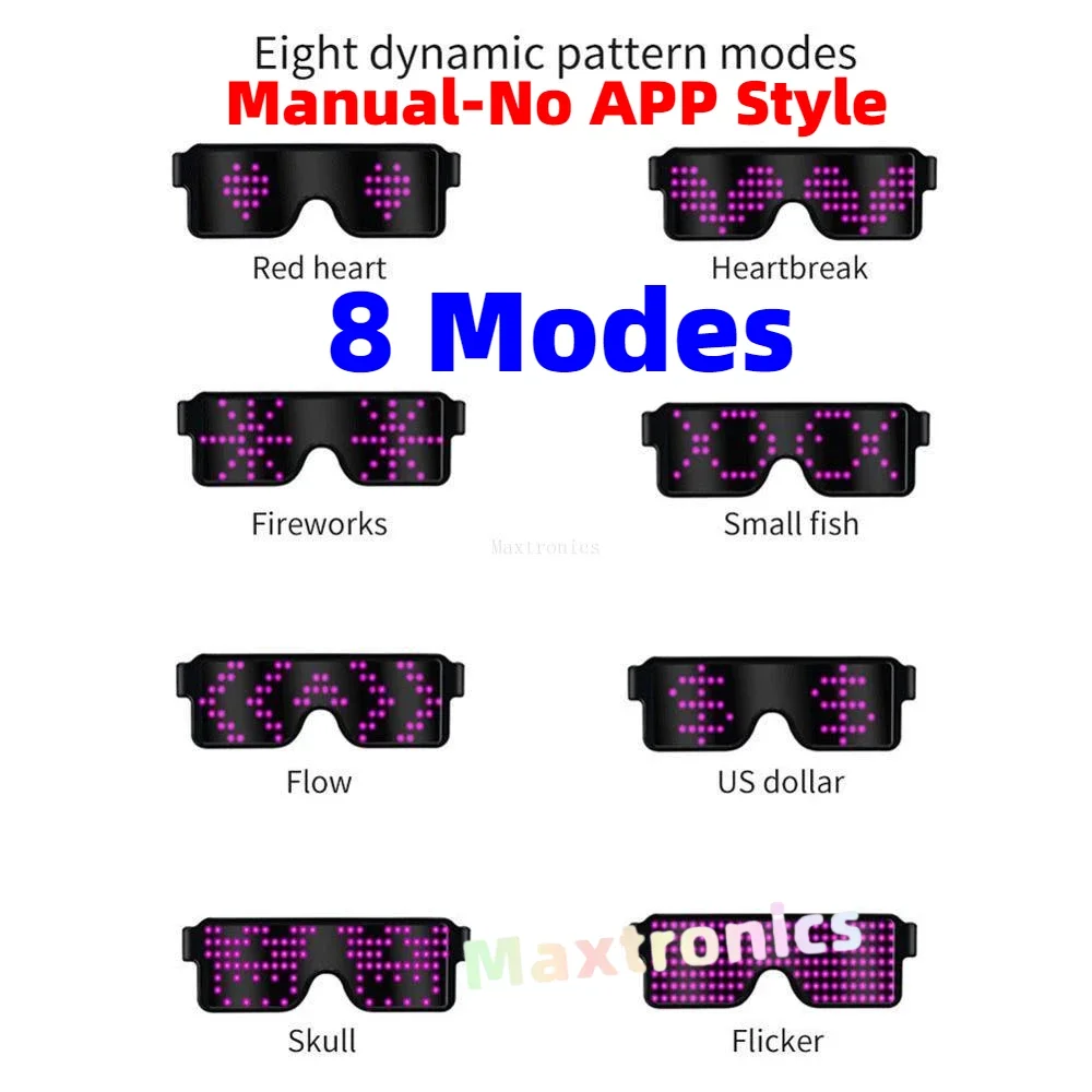 Gafas de fiesta LED Control por aplicación/Sin estilo de aplicación Carga USB multilingüe Gafas luminosas LED Concierto Vacaciones Fiesta de Navidad Gafas de sol