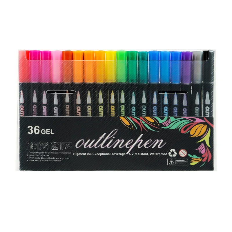 8/12/24/36/48 colors Double-line Outline pen contour pen Dream flash pen Metal color marker DIY handbook fluorescent marker