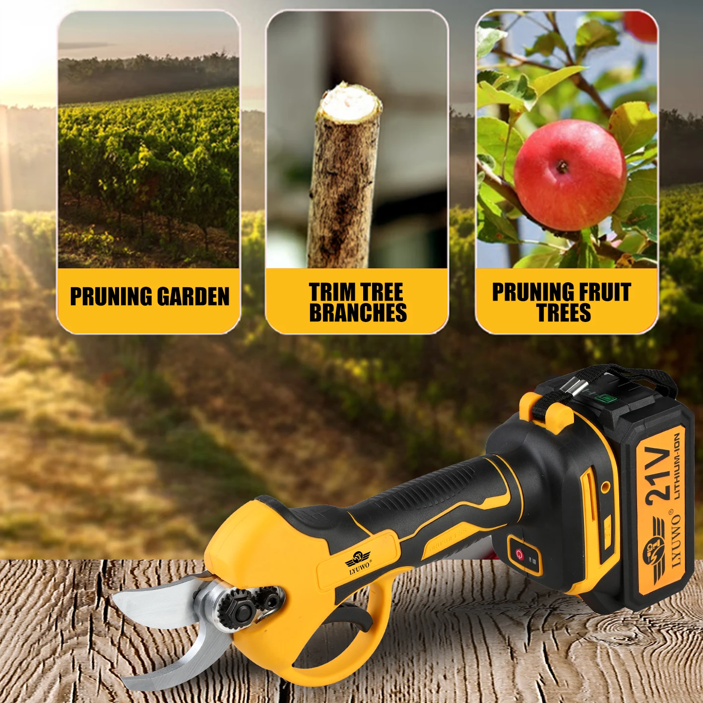 LYUWO ชาร์จไร้สายกรรไกรตัดแต่งกิ่ง,ผลไม้ต้นไม้ Potted Pruning เครื่องมือไฟฟ้า,20 V brushless,30 มม.