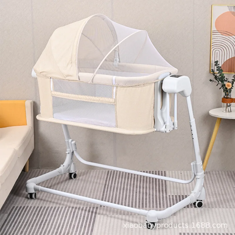 Cama de balanço elétrica para bebês, multi funcional, dobrável, cabeceira para recém-nascidos, berço infantil, móveis para quarto