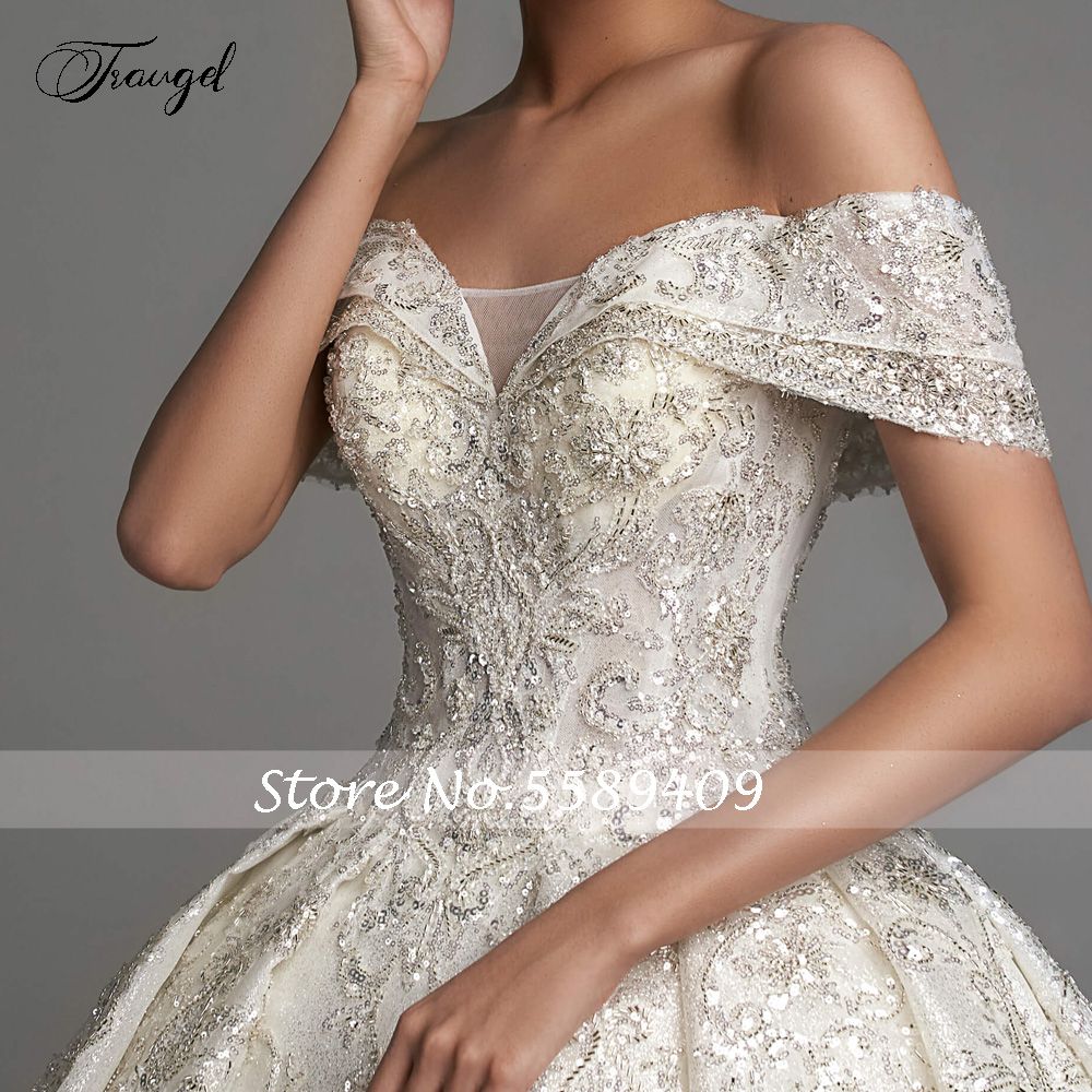 Maßgeschneiderte Ballkleid-Prinzessin-Hochzeitskleider mit Herzausschnitt, schulterfrei, Robe De Mariee, glänzendes Brautkleid mit Spitze und Perlen