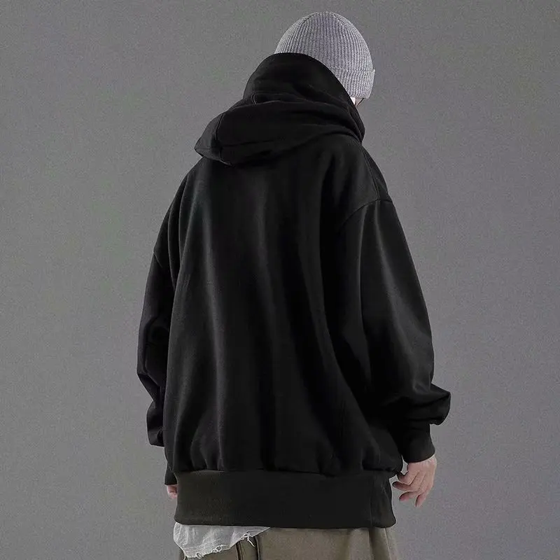 Moletom masculino vintage com capuz gola alta, jaqueta confortável solta, tops de hip-hop, roupa de casa maré trabalhador, outono