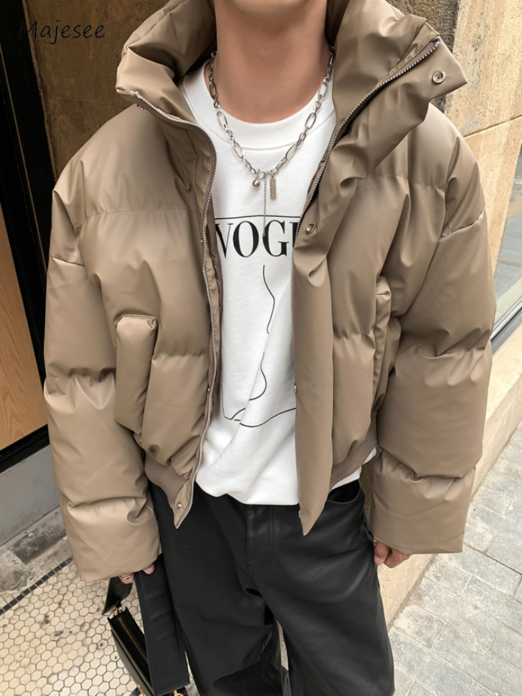 Parkas cálidas para hombre, Parkas rectas a la moda de otoño, abrigos recortados básicos de Color sólido, estilo americano, calle, bonito bolsillo informal