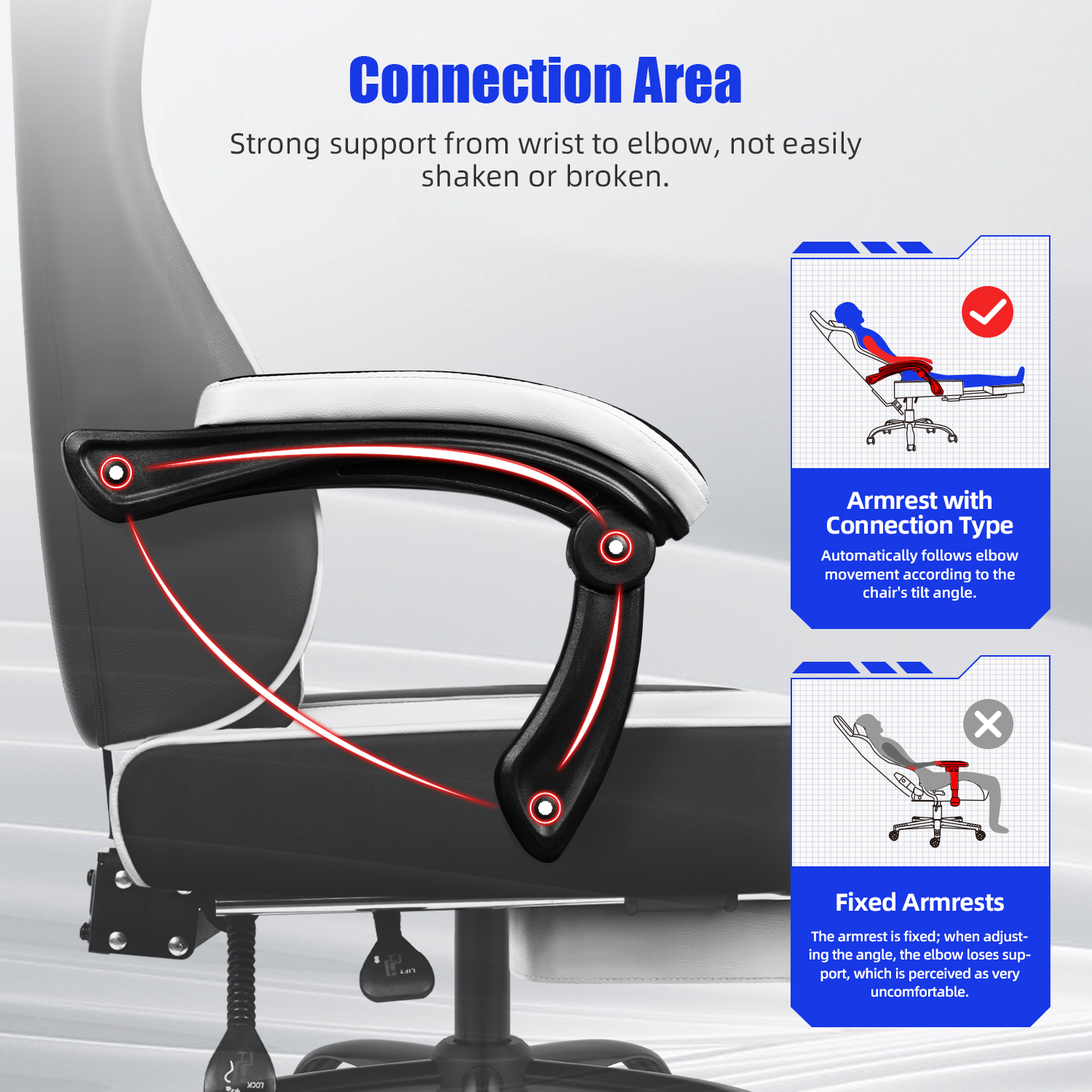 Chaise de jeu ergonomique Daccormax avec support lombaire réglable et appui-tête, conception à dossier haut + repose-pieds pliable pour les joueurs sur PC