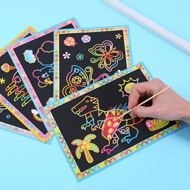 Papier d'art à gratter papier de peinture magique avec bâton à dessin pour enfants jouet jouets de dessin cadeau d'anniversaire de noël pour garçons filles